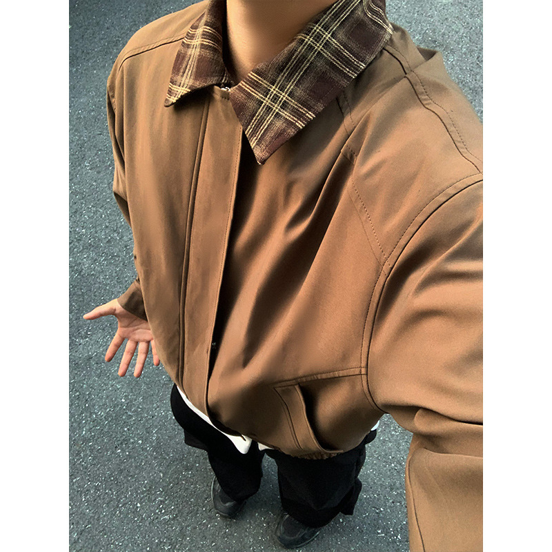 Vjetrovita jakna u korejskom stilu s ovratnikom, prednjim zatvaračem i slobodnim krojem