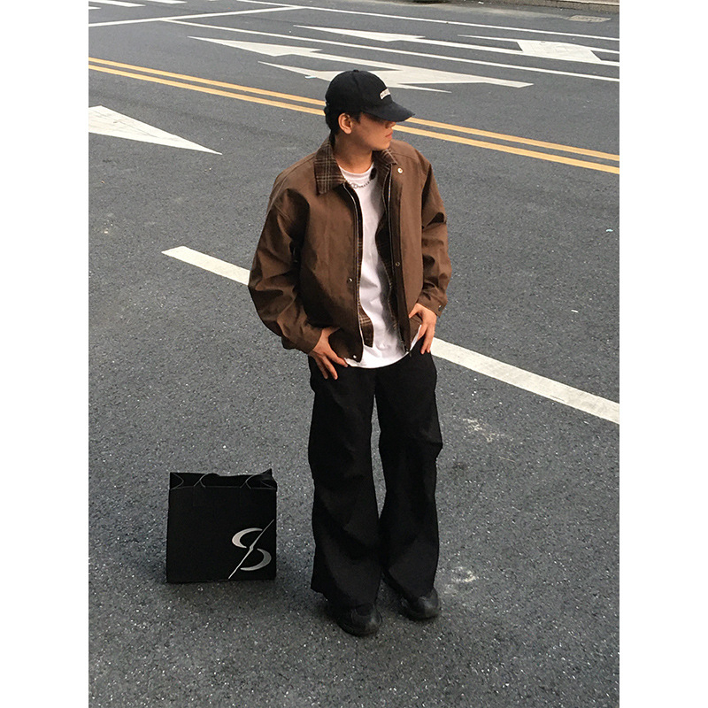 Vjetrovita jakna u korejskom stilu s ovratnikom, prednjim zatvaračem i slobodnim krojem