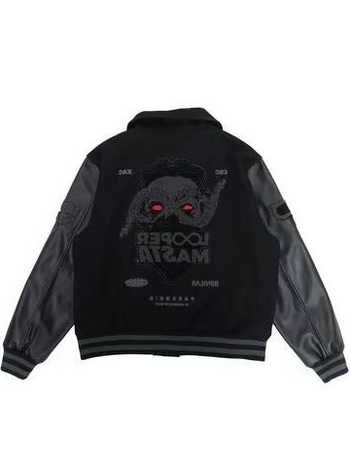 Jesensko-zimska presšivena baseball jakna, unisex, slobodan kroj, stojeći ovratnik, jednostruko kopčanje, izvezeni detalji