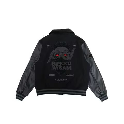 Jesensko-zimska presšivena baseball jakna, unisex, slobodan kroj, stojeći ovratnik, jednostruko kopčanje, izvezeni detalji