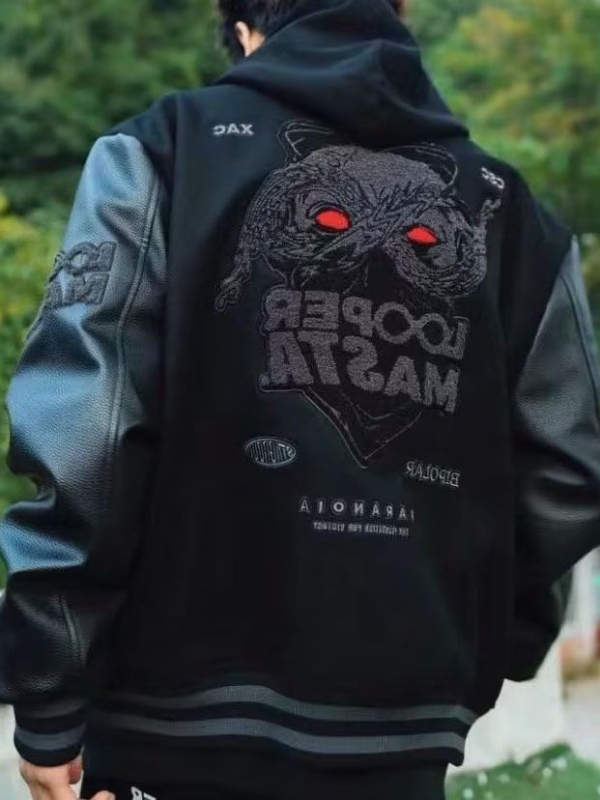 Jesensko-zimska presšivena baseball jakna, unisex, slobodan kroj, stojeći ovratnik, jednostruko kopčanje, izvezeni detalji