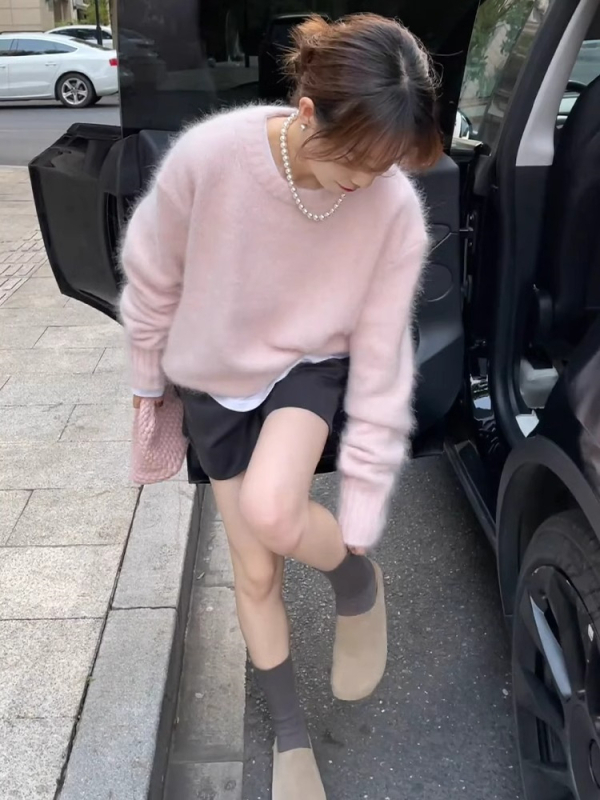 Ženski akrilni pleteni pulover za jesen/zimu, okrugli ovratnik, dugi rukavi, debeli pleteni materijal, elegantan stil za posao