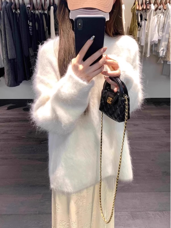 Ženski akrilni pleteni pulover za jesen/zimu, okrugli ovratnik, dugi rukavi, debeli pleteni materijal, elegantan stil za posao