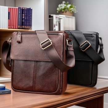 Muška crossbody torba od prave kože, prva sloja teleće kože, unutarnja tkanina poliester, jednofaredni dizajn, kompatibilna s 8-inčnim laptopom