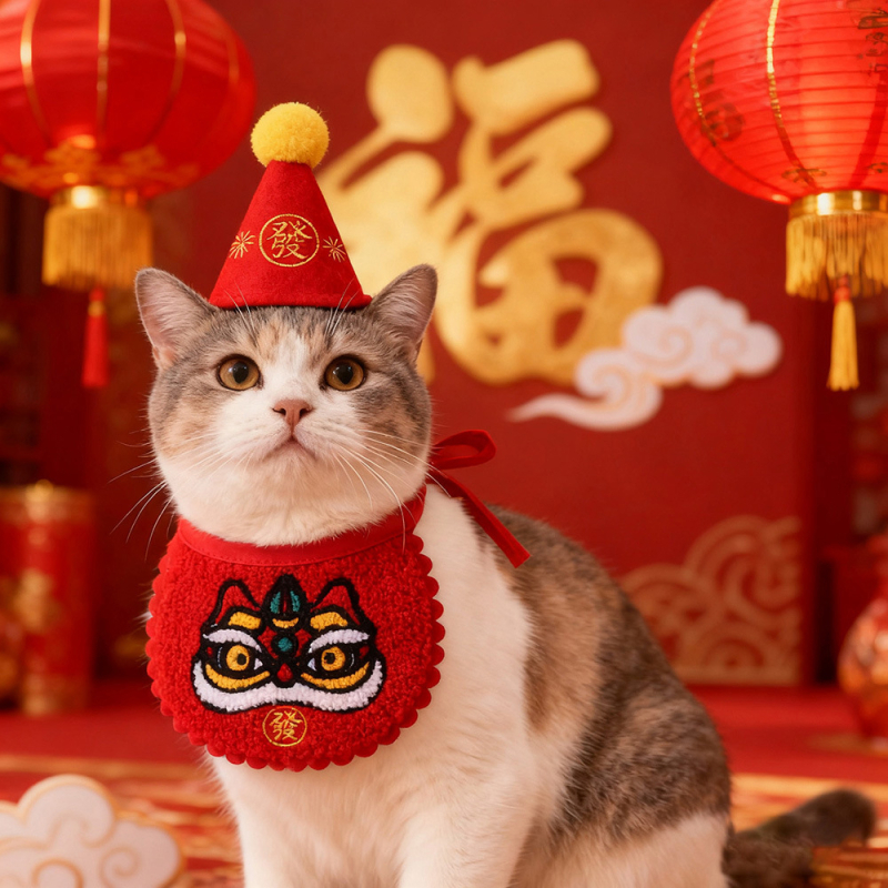 Μπιμπ για κατοικίδια με μοτίτο γραμμάτων, μαλλί, κέντημα, καθολικό για γάτες και σκύλους, τέσσερις εποχές, κατάλληλο για γάμους και εαρινά φεστιβάλ