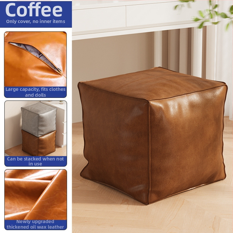 Kožený úložný ottoman, marockého štýlu, jednoduchý a moderný dizajn, pohyblivý