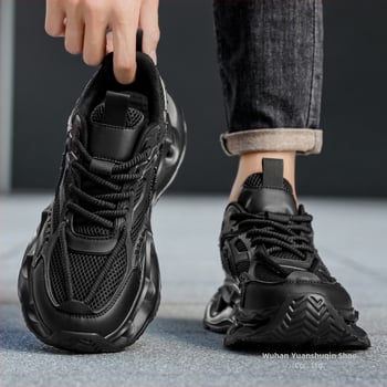 Мъжки дишащи мрежести спортни обувки есен 2025, връзки, платнена горна част, PVC подметка