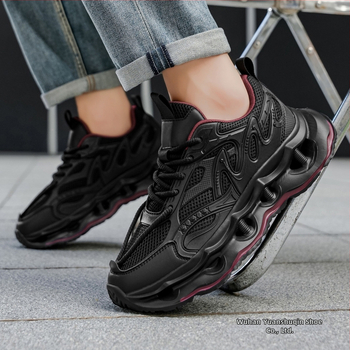 Мъжки дишащи мрежести спортни обувки есен 2025, връзки, платнена горна част, PVC подметка