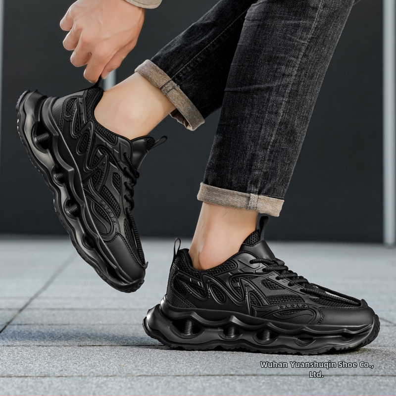 Мъжки дишащи мрежести спортни обувки есен 2025, връзки, платнена горна част, PVC подметка