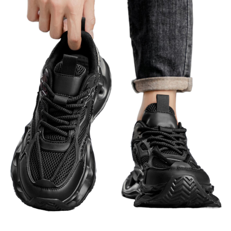 Мъжки дишащи мрежести спортни обувки есен 2025, връзки, платнена горна част, PVC подметка