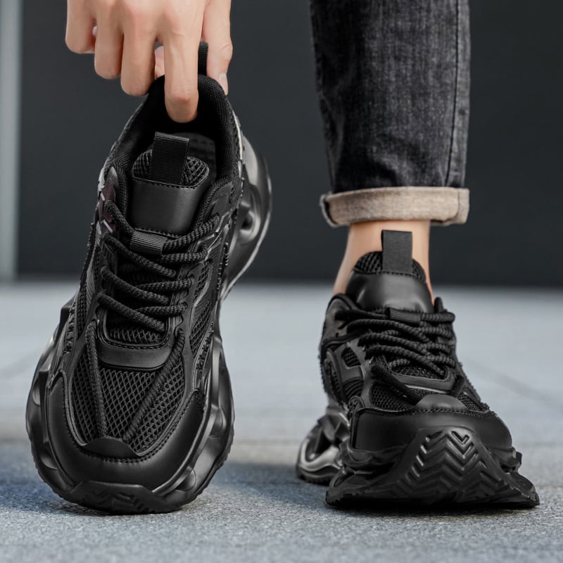 Мъжки дишащи мрежести спортни обувки есен 2025, връзки, платнена горна част, PVC подметка
