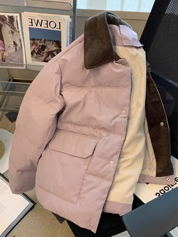 Ženska kratka puffer jakna od pamuka s corduroy patchworkom, inspirirano Chanel stilom, jesen-zima 2025