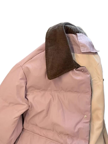 Ženska kratka puffer jakna od pamuka s corduroy patchworkom, inspirirano Chanel stilom, jesen-zima 2025