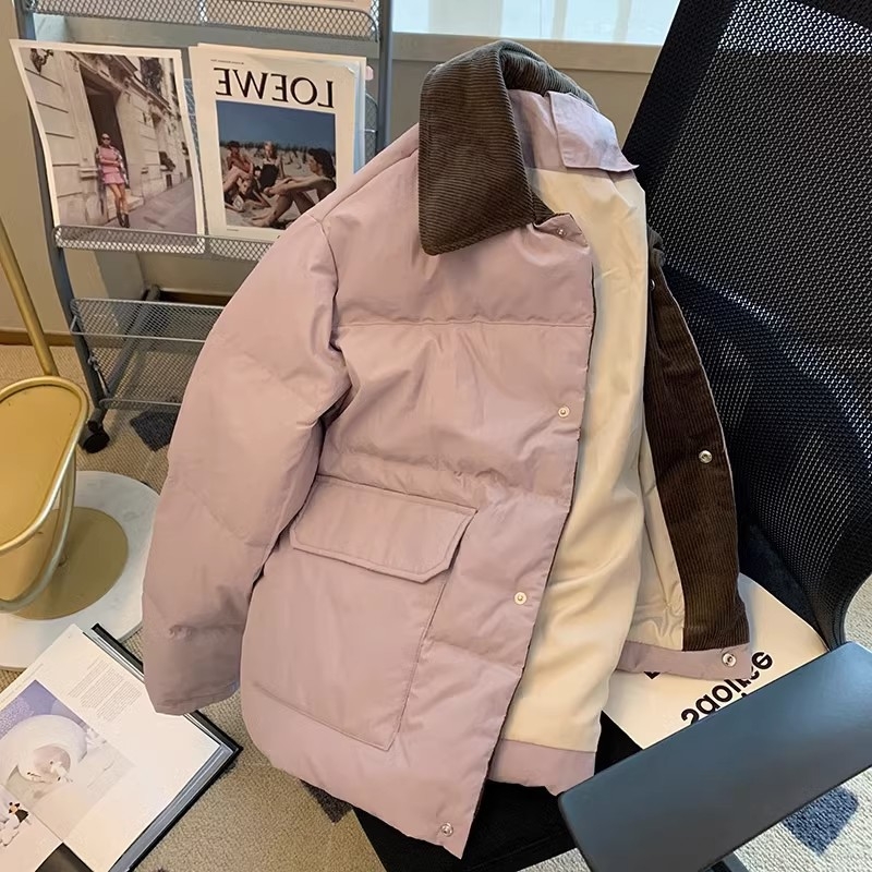 Ženska kratka puffer jakna od pamuka s corduroy patchworkom, inspirirano Chanel stilom, jesen-zima 2025