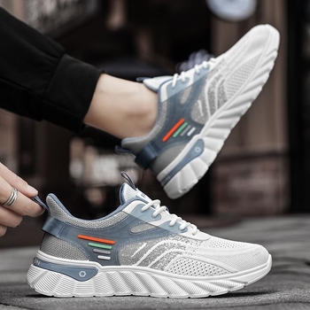 Мъжки летни платформи обувки, Fly-knit мрежа, антиароматичен ефект, PU горна част, EVA стелка, гумена подметка