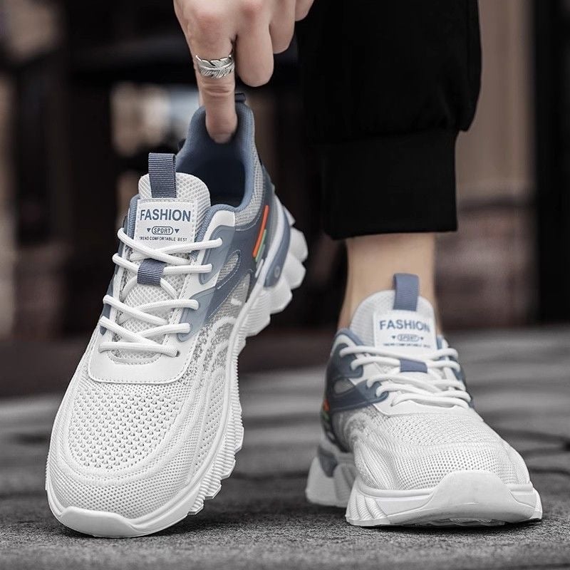 Мъжки летни платформи обувки, Fly-knit мрежа, антиароматичен ефект, PU горна част, EVA стелка, гумена подметка