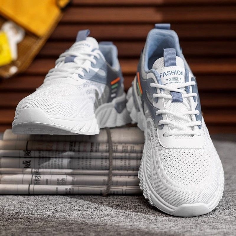 Мъжки летни платформи обувки, Fly-knit мрежа, антиароматичен ефект, PU горна част, EVA стелка, гумена подметка