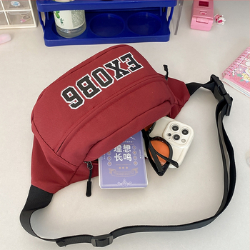 Мъжка гръдна чанта - уличен стил, найлон, дишаща, водоустойчива, ултра лека, буквен принт, подплата полиестер (Материал: Nylon; Функции: Дишаща, Водоустойчива, Ултра-лека; Модел: Букви; Подплата: Полиестер; Бранд: BR)