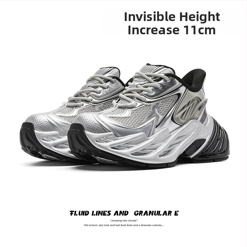 Лофери с 11 см скрит подем на височината – унисекс dad shoes, връзки, заострен нос, PU горна част, гумена подметка