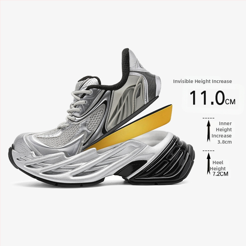 Лофери с 11 см скрит подем на височината – унисекс dad shoes, връзки, заострен нос, PU горна част, гумена подметка