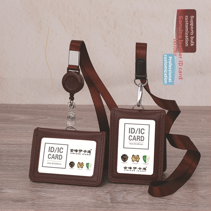 Pouzdro na karty z pravej kože s teleskopickým lanyardom pre identifikačnú kartu/služobnú kartu