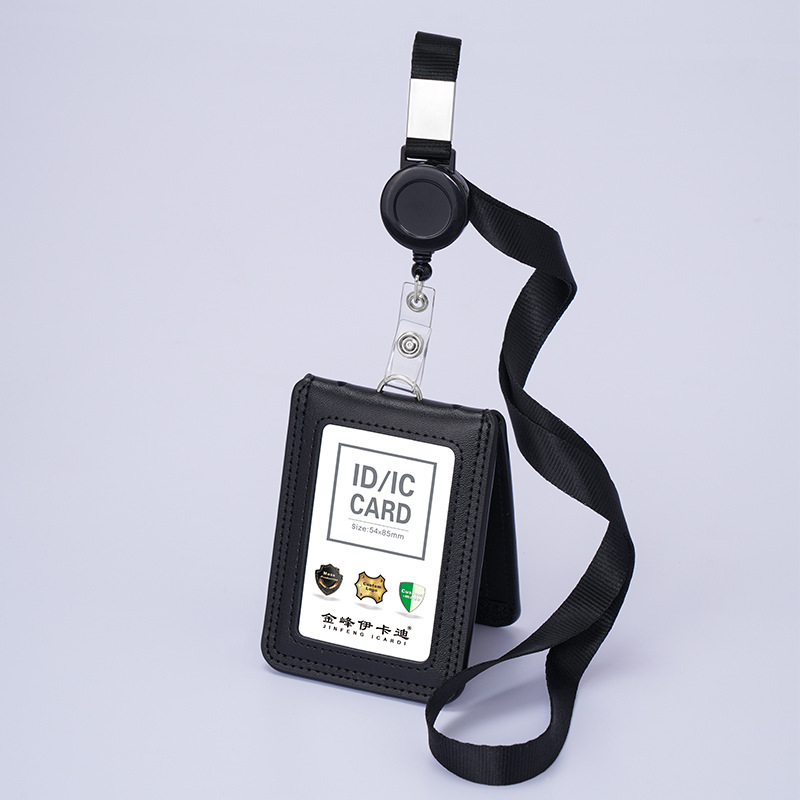 Дръжач за карти от естествена кожа с телескопичен шнур за служебна карта