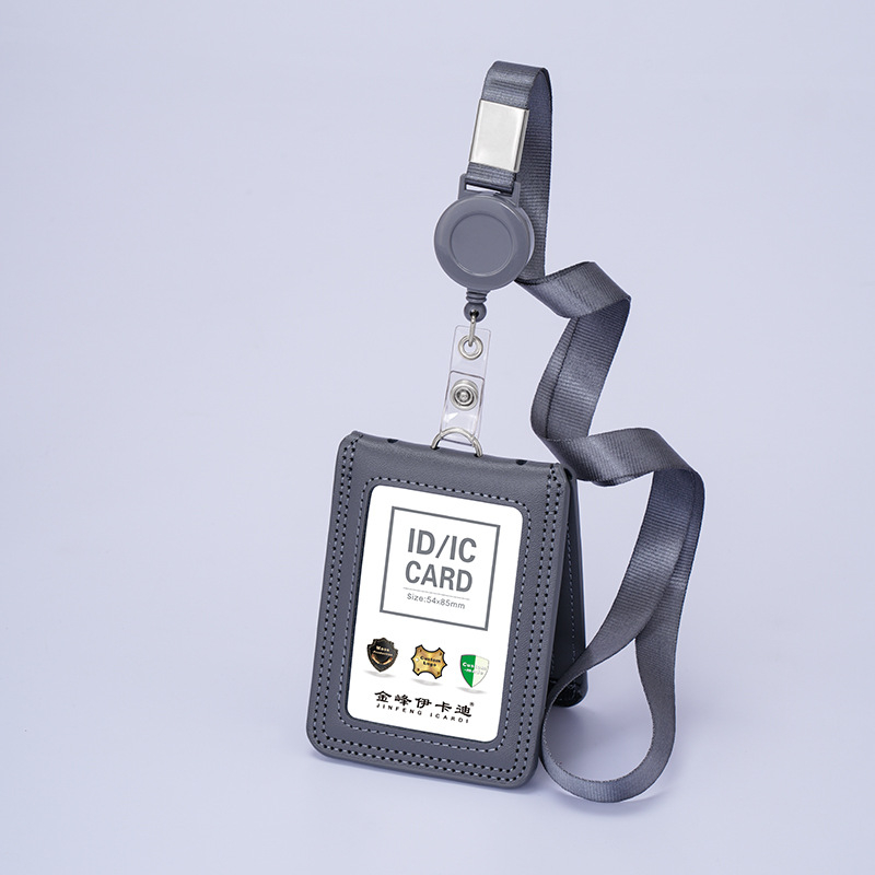 Дръжач за карти от естествена кожа с телескопичен шнур за служебна карта