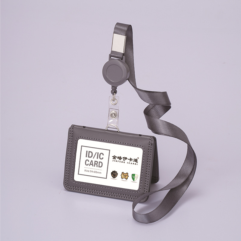 Дръжач за карти от естествена кожа с телескопичен шнур за служебна карта