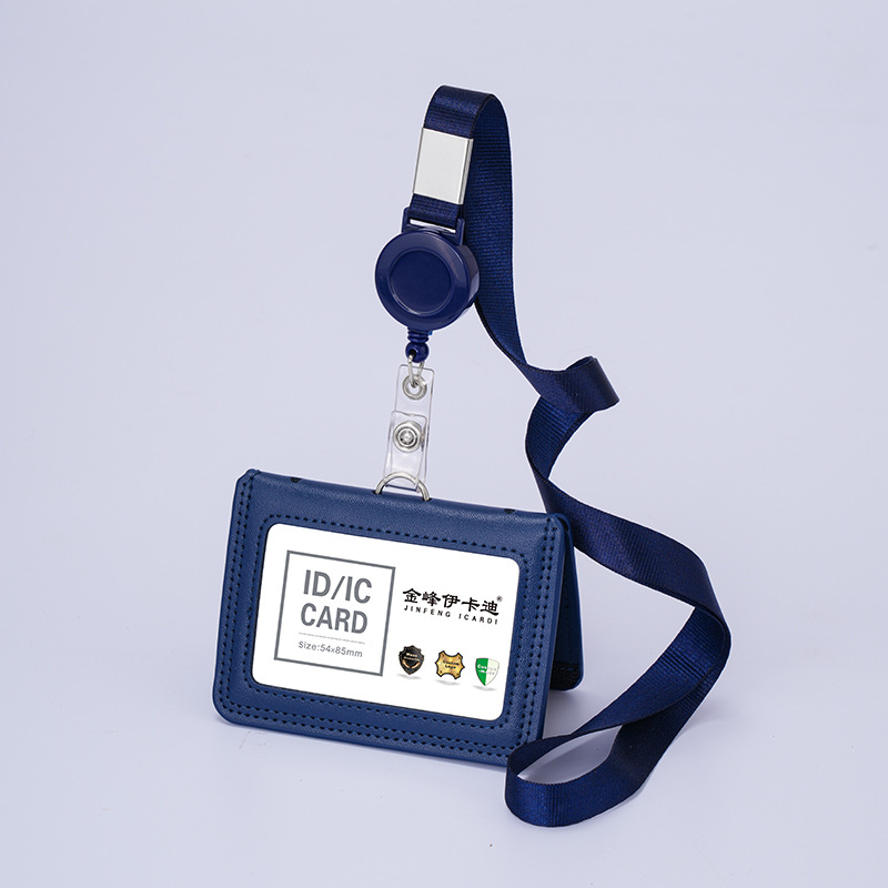 Дръжач за карти от естествена кожа с телескопичен шнур за служебна карта