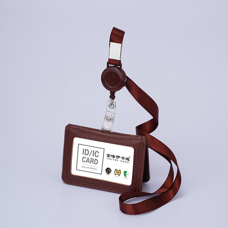 Дръжач за карти от естествена кожа с телескопичен шнур за служебна карта
