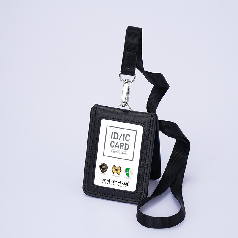 Дръжач за карти от естествена кожа с телескопичен шнур за служебна карта