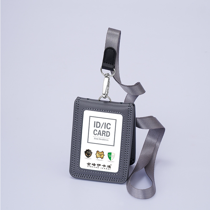 Дръжач за карти от естествена кожа с телескопичен шнур за служебна карта