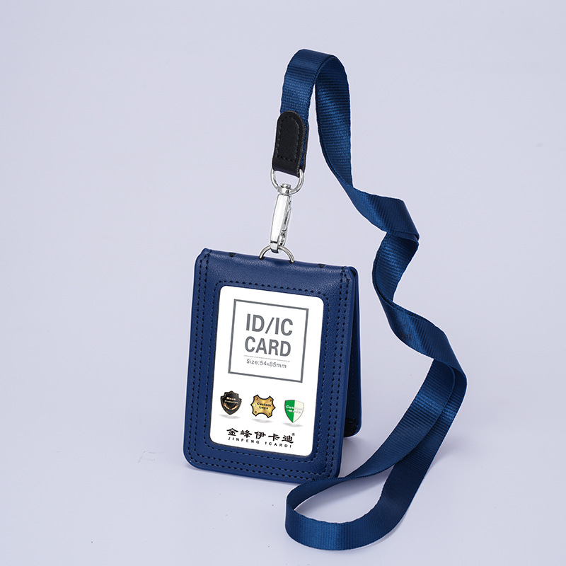 Дръжач за карти от естествена кожа с телескопичен шнур за служебна карта