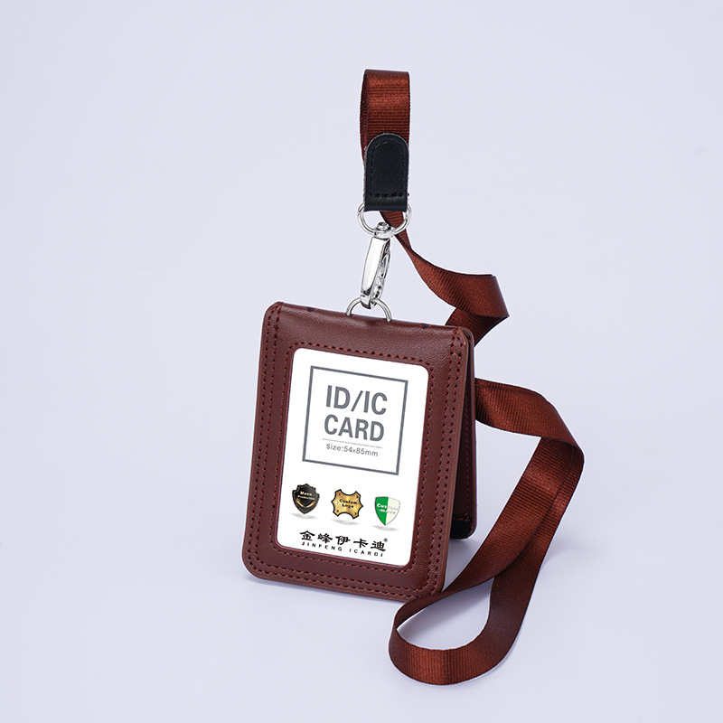 Дръжач за карти от естествена кожа с телескопичен шнур за служебна карта