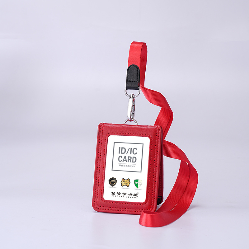 Дръжач за карти от естествена кожа с телескопичен шнур за служебна карта
