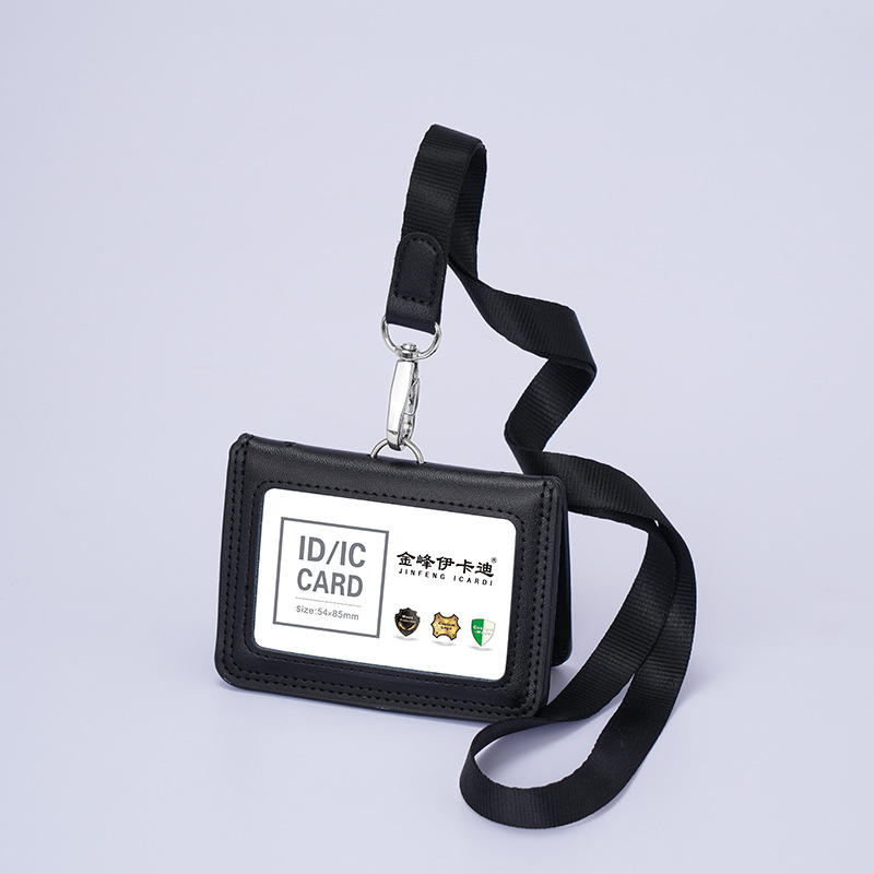 Дръжач за карти от естествена кожа с телескопичен шнур за служебна карта