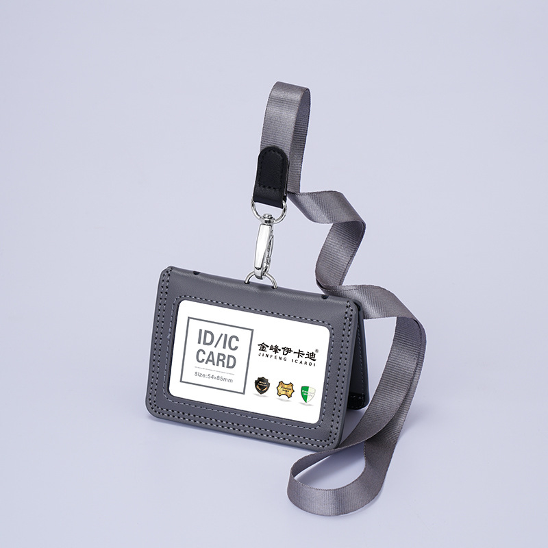 Дръжач за карти от естествена кожа с телескопичен шнур за служебна карта