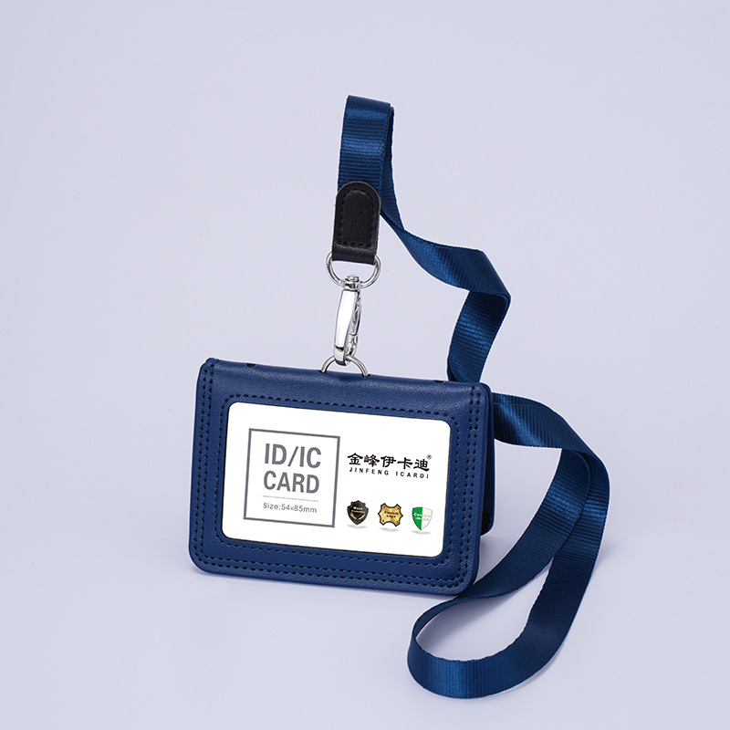 Дръжач за карти от естествена кожа с телескопичен шнур за служебна карта