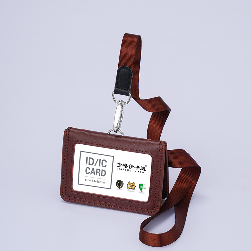 Дръжач за карти от естествена кожа с телескопичен шнур за служебна карта