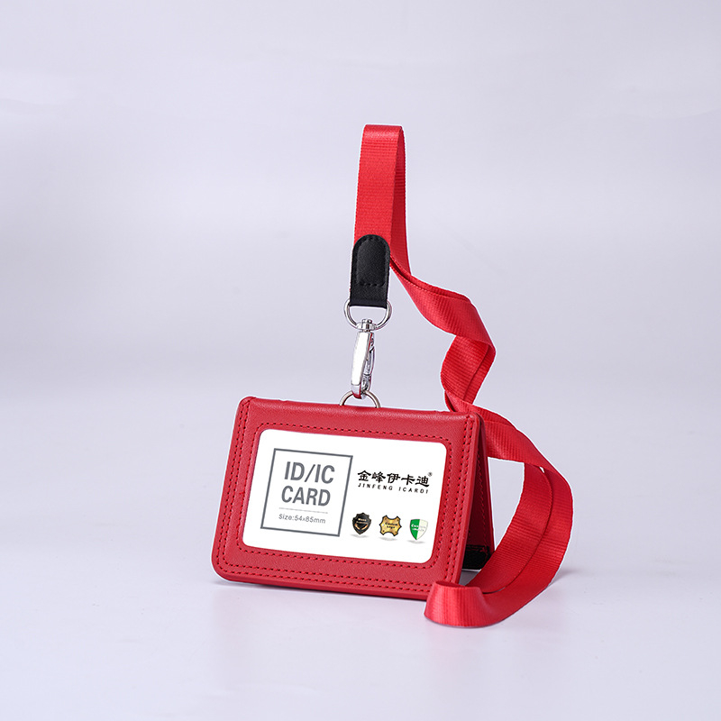 Дръжач за карти от естествена кожа с телескопичен шнур за служебна карта