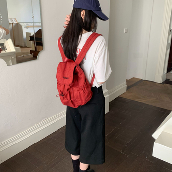 Unisex ruksak u korejskom stilu s točkastim uzorkom, lagana pamučna tkanina, džep za telefon, zatvaranje kapicom, podstava od poliestera