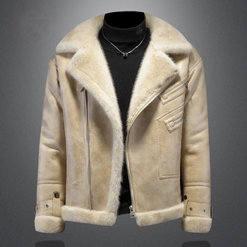 Muška jakna s kapuljačom i reverom, dugi rukavi, džepovi sa zatvaračem (zajčje krzno, prilagodljiv kroj, normalna duljina)