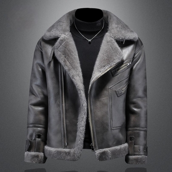 Muška jakna s kapuljačom i reverom, dugi rukavi, džepovi sa zatvaračem (zajčje krzno, prilagodljiv kroj, normalna duljina)