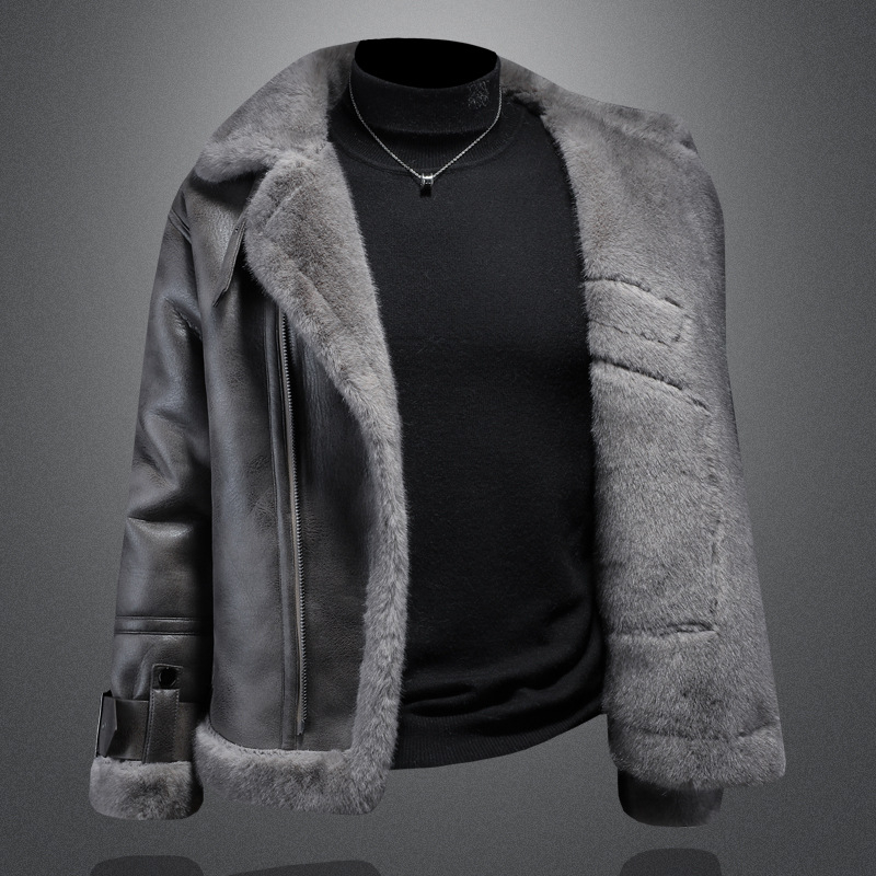 Muška jakna s kapuljačom i reverom, dugi rukavi, džepovi sa zatvaračem (zajčje krzno, prilagodljiv kroj, normalna duljina)