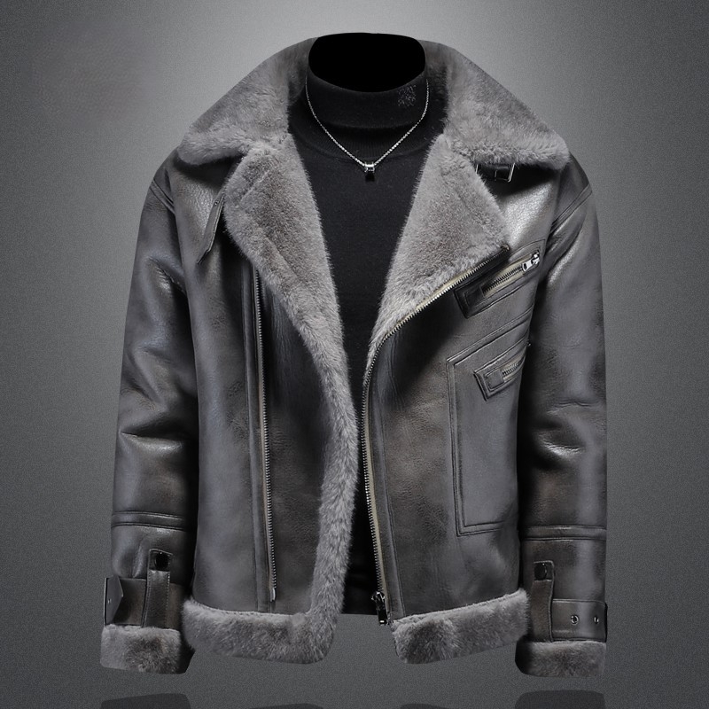 Muška jakna s kapuljačom i reverom, dugi rukavi, džepovi sa zatvaračem (zajčje krzno, prilagodljiv kroj, normalna duljina)