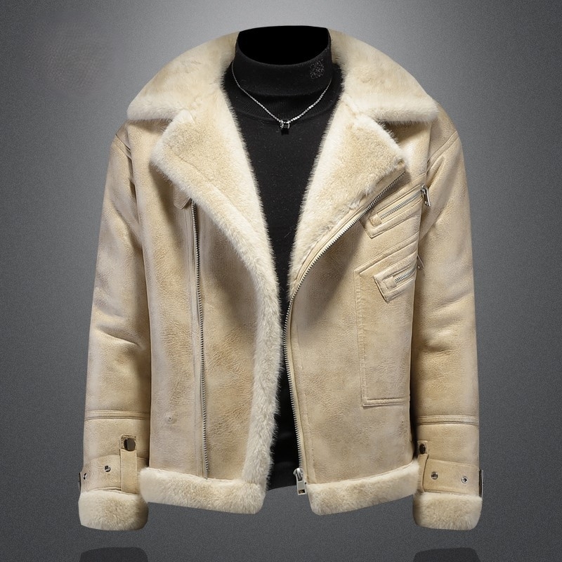 Muška jakna s kapuljačom i reverom, dugi rukavi, džepovi sa zatvaračem (zajčje krzno, prilagodljiv kroj, normalna duljina)