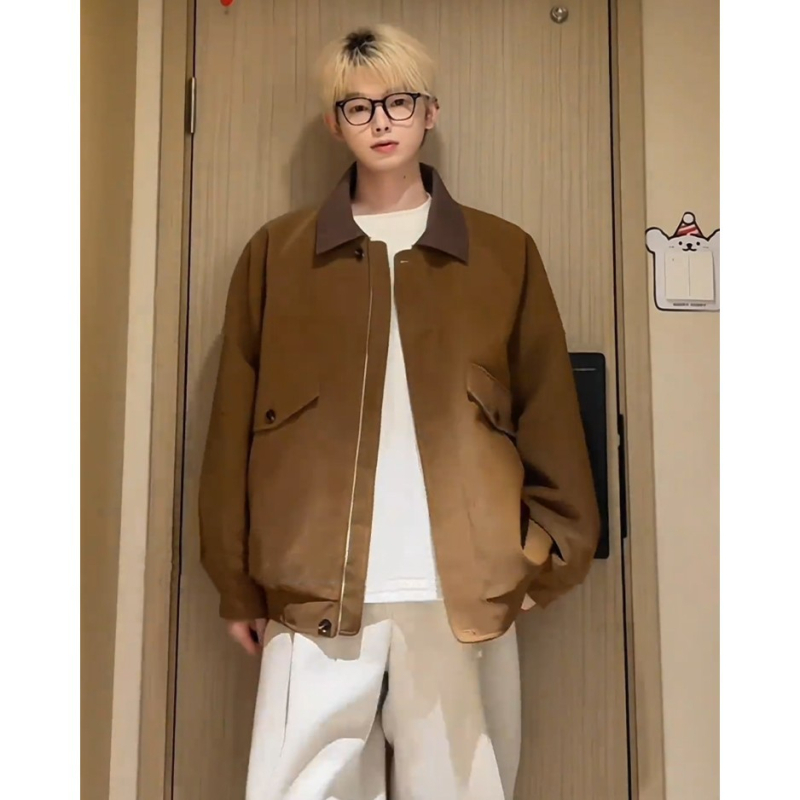 Muška PU kožna jakna - s kapuljom, ovratnik s reverom, zip, srednja duljina