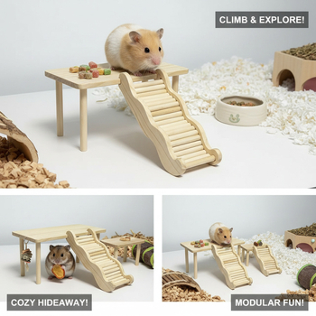 Dekoracija kaveza za hrčka od borovine – višestruko sklonište s dvostrukim valovitim stubištem