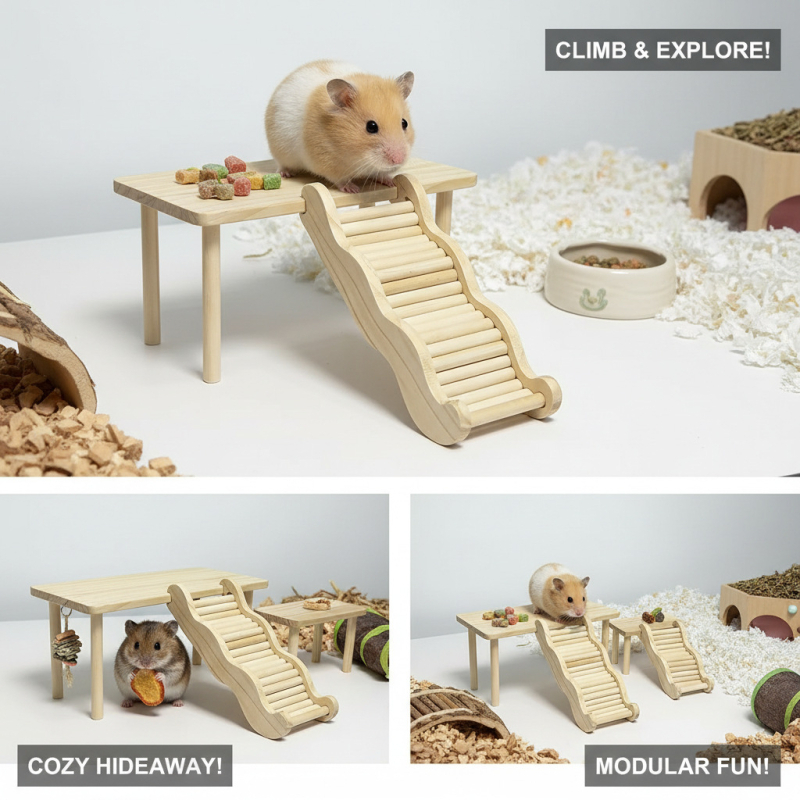 Dekoracija kaveza za hrčka od borovine – višestruko sklonište s dvostrukim valovitim stubištem