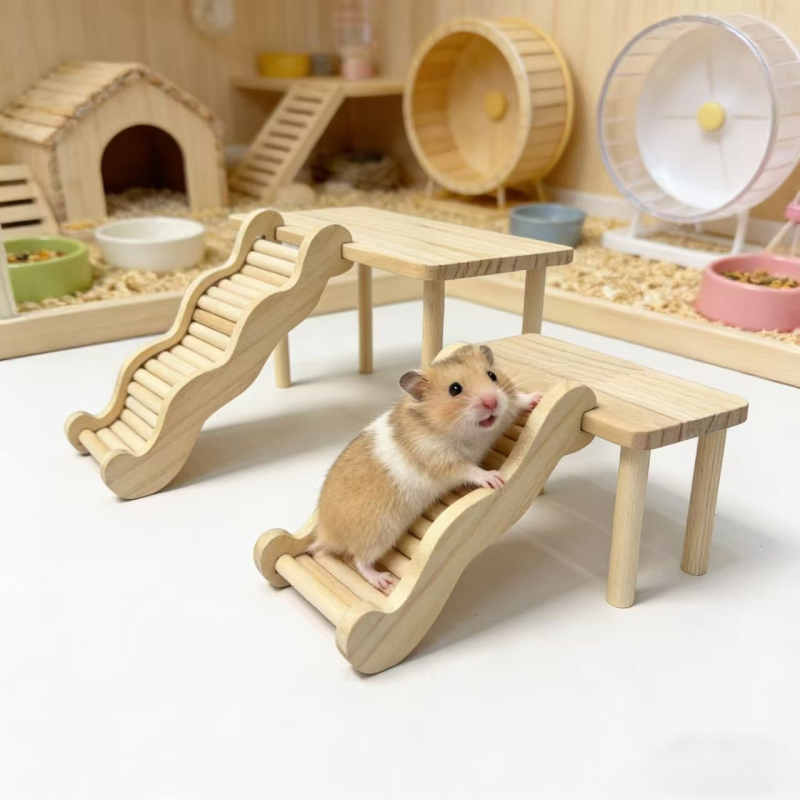 Dekoracija kaveza za hrčka od borovine – višestruko sklonište s dvostrukim valovitim stubištem